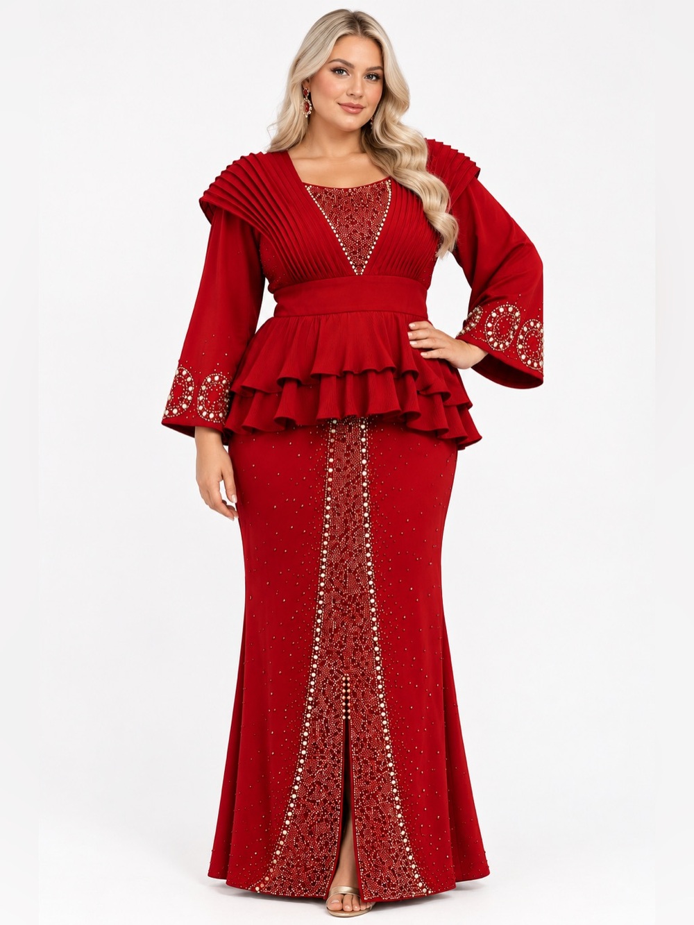 ❤️Red Embellished Peplum Gown